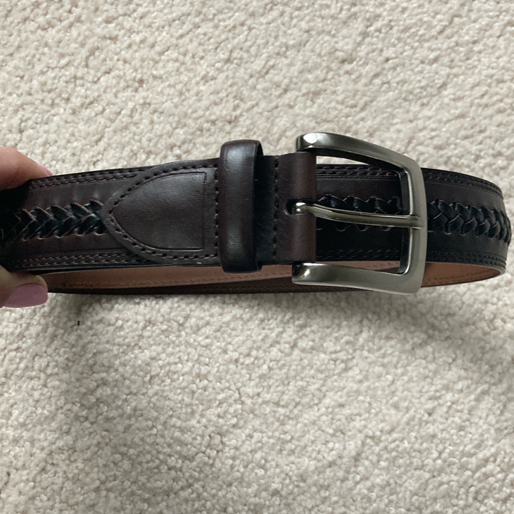 Braided belt woven braided brown with Silver Buckle wm small 36”